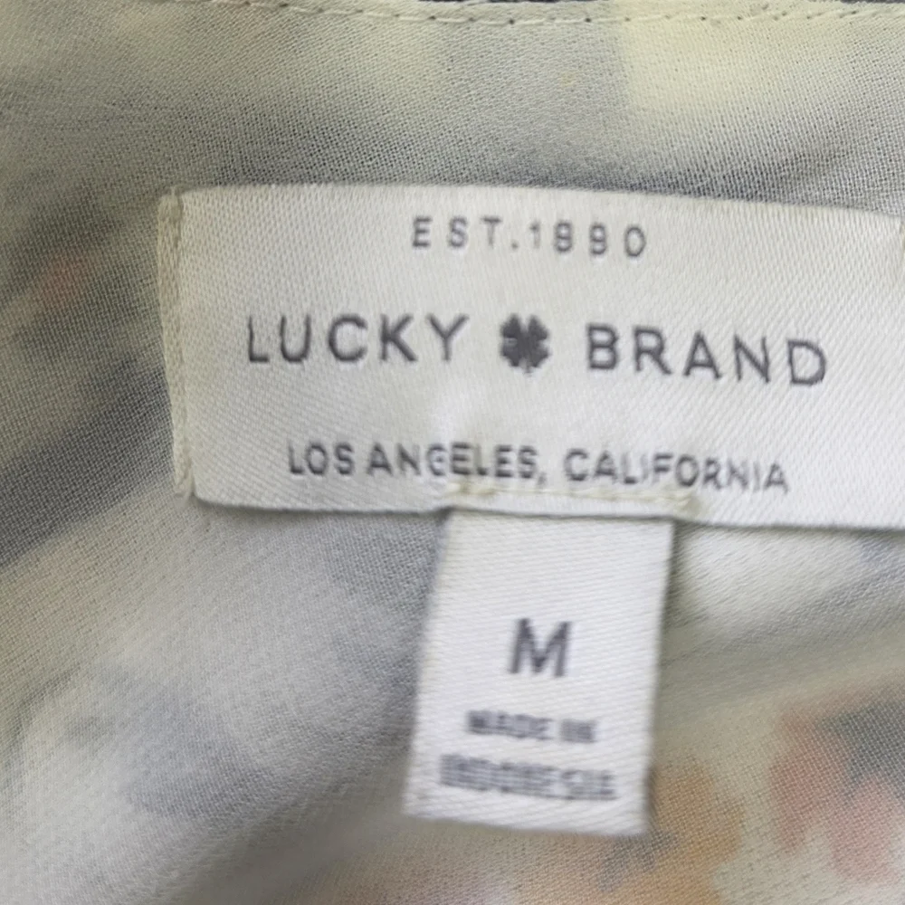 Lucky Brand Floral Border Print Midi Dress Ivory Blue Pink Sleeveless Size M - Picture 3 of 7